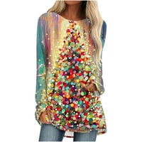 Božićna košulja za žene za žene veseli božićni spajanje plairani raglan pulover košulje dugih rukava okrugli vrat na vrhu labave bluze majice Yellow XL