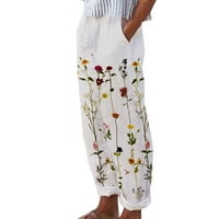 Iopqo ženske casual pantalone casual struk prave hlače visoke žene dugi ispis sa džepovima hlače ženske casual hlače bijele s