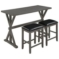 Kawim Counter Visina Drvo Kuhinja Trpezarijski stol set sa stolicama za mala mjesta, siva završna obrada