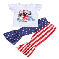 Musuos 4. jula Djevojke za bebe Ruffle majica kratkih rukava vrši američke flaste pantalone