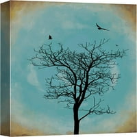 Platno Ispis Wall Art Mods & Tree Silueette sa nebeskim životinjama Ilustracije prirode Moderna umjetnost Rustikalna scena Relax Carly Multicolor ultra za dnevni boravak, spavaću sobu, ured - 16 x24