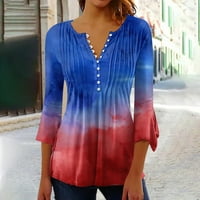Bicoasu ženski vrhovi ženski V-izrez rukavac casual bluza tiskane ljetne bluze za žene tamno plave s