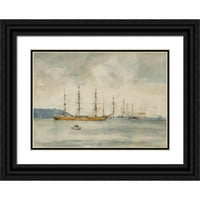 Henry Scott Tuke Crna Ornate Wood Framed Double Matted Museum Art Print pod nazivom - Vjetrovi u Falmouth Harbour