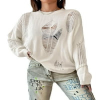 Ležerni puloveri sa čvrstim okruglim vratom, dugih rukava Bež ženski džemperi