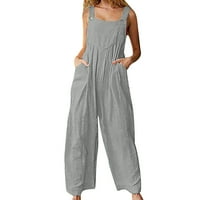 Ženske hlače visoke struke pantalone hlače etničke tipke džepni kombinezon Grey XL