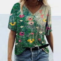 Žene V-izrez Top Modne žene Ispis majica V-izrez kratki rukav Ležerne prilike za majice Bluze Ljetni