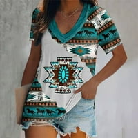 Aztec Ispis majica za žene Ljeto Vintage Ethnic V izrez kratki rukav na vrhu Casual Loose Fit Graphic