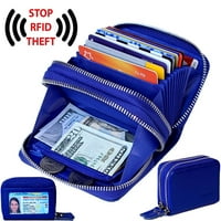 Novčanici za žene, originalne kožne ženske novčanike, ženska originalna koža RFID sigurna prostrana slatka novčanica sa dvostrukim patentnim zatvaračem Mala torbica sa ličnim prozorom