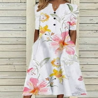 Maxi haljine za žensko dugme kratkog rukava dole V izrez Maxi Sun Haljina tropskog ispisa Seksi letnja