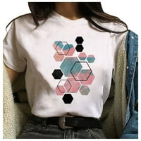HHEI_K ženska modna geometrijska grafička grafička ispisa ženski okrugli vrat labavi majica Ljetni vrhovi