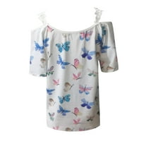 Ženski vrhovi bluza cvjetni kratki rukav Loose Ljeto okrugle dekolte košulje Multicolor M