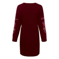 Haljine za čišćenje za žene Ljeto s dugim rukavima cvjetni otisci V-izrez Duge suknje za odijevanje Vino 2xL
