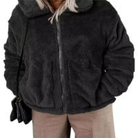 Prednji prošli ženski dugih rukava puni zip jaknu mekana topla nejasna runa zimska kaputa sa džepom