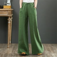 Felwors Zelene žene Ljeto Visoke pamučne pamučne patlanske pantalone Široke noge duge pantalone sa džepom