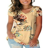 Ljetna majica kratkih rukava za žene cvjetne print tuničke vrhove dame casual v vrat Basic bluza majica