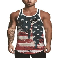 Luxplum muški ljetni vrhovi američka zastava tisak rezervoara za vrat izrez mišićne košulje prozračne