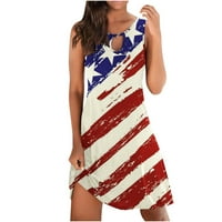 ZODGGGU Off Tunic Mini haljine za žene USA zastavačke zvijezde Stripes Print Ljetni modni dame Dan neovisnosti