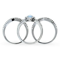 Sterling Silver Halo vjenčani prstenovi Blue Pear Cut Cubic cirkonijski CZ Split Shanken prsten za žene, rodirana veličina 5