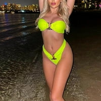 Brazilski bikini za žene Ljetni modni čvrsti tenk seksi dva metalna kupaći kostimi za bikiniju žuti