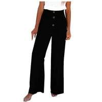 Pyju ženske pamučne pantalone, ljeto labavo udobno dugme ravno noge pantalone na ležerne elastične struke