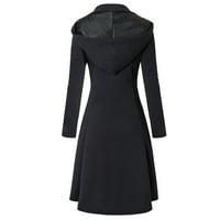 Zimski kaput za žensko-poklopljenje ovratnika modna elegantna vunena jakna Čvrsta dugačka rukavska gumba do dolje kaputište Crno