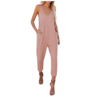 Ženski kombinuit Ljetni ležerni modni puni viseći kombinezon sa džepovima, ružičasta, XL