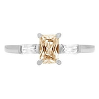 0. CT Sjajni smaragdni Clear Simulirani dijamant 18k bijelo zlato Tromjenski prsten SZ 4.5