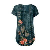 Hanas vrhovi ženski ljetni trendi tunika, retro cvijeća tiskani kratki čahuri, okrugli vrat dugmad naborane