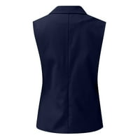 Ženski vrhovi čvrste boje otvorenog prednjeg džepnog kardigana službena odijela bez rukava na majici