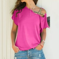 GDFUN ženska modna ljetna labava ramena majica kratki rukav vrhovi bluza bijeli gumb dolje majica
