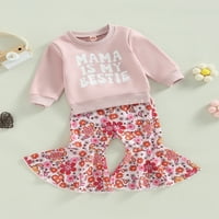 Lamuusaa ružičaste duge hlače odijelo za proljetne djevojke djevojke s dugim rukavima, pulover za ispis