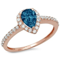 1.32ct kruška rez prirodni London Blue Topaz 14K Rose Gold Goldivers Angagment Halo prsten veličine 11