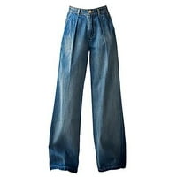 Drevni struk Slim široke hlače za noge nove kontrastne kantonske pantalone pantalone plave 31