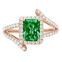 2. CT Sjajni smaragdni Clear Simulirani dijamant 18k Rose Gold Halo Solitaire sa Accentima prsten sz
