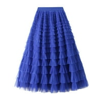 Žene A-line su suknje dugačke suknje od suknje ruffle mrežica vintage teleća dužina šifona visokog struka