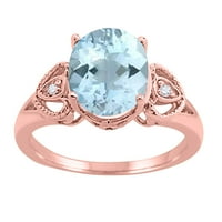 Mauli dragulji za žene 2. karat ovalni akvamarinski i dijamantni prsten 4-prong 10k ruže zlato
