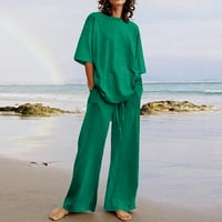 Ženske ljetne odjeće Ležerne prilike poluljeve boje i elastične struke Široke hlače za hlače sa dnevnim boravke sa džepovima Green XL