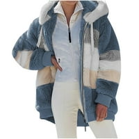 Boja blok zimska jakna za žene od runa zatvarač kopče nejasno s kapuljačom dugih rukava topli odjećni