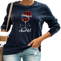 Haite Dame Božićni vrhovi Crew Crt Majica Dugi rukava Xmas majica za odmor Tunika Bluza Festival Vinski