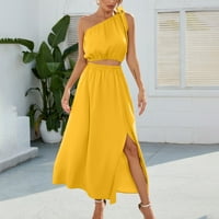 Ženska ljetna dva odjeća Ležerne prilike obrezana jedno rame Top Split suknja Postavite bez rukava s