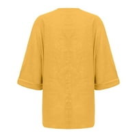 Zunfeo casual vrhovi za žene labave fit udobne dugih rukava V-izrez Čvrsta bluza - žuta l