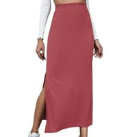 WHLBF ženske suknje midi duljina plus veličina, ženska svestrana polovina suknja Čvrsta boja elastična