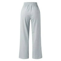 Huachen ženski labav džep široki noga hlače casual gumb elastična struka pamučne posteljine labave hlače