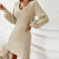 Džesne haljine pletene džemper, V izrez džemper Dress Elegantna struka Slim Fit Blund tkanina elastična