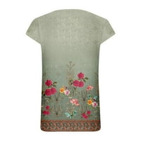 Hanas vrhovi ženske modne casual boho tiskane ležerne majice s kratkim rukavima V bluza izreza Green