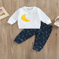 TODDLER Boy Fall Outfits, Dugi rukav mjesec Star Print Tops + Hlače postavljaju dječju odjeću