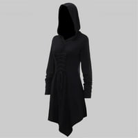Ženska ljetna haljina crna poliesterska ženska casual čipkasta haatherd asimetrična haljina s kapuljačom