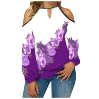 Ženski modni ležerni temperament cvijet okruglih vrata s ramenom Usklađivanje boje dugih rukava majica