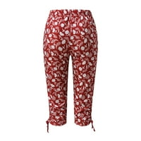 Ljetne kaprimkim gamašima za žene lagani cvjetni print Side nacrtač elastičnih struka Slim Capris hlače 1-crveni xxl