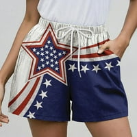 Dan nezavisnosti Žene Američkim zastavama Uzorak Ležerne prilike kratkog elastičnih strukova kratke hlače 4. srpnja Kratke hlače sa džepom šorc za žene tamno plave_ xs
